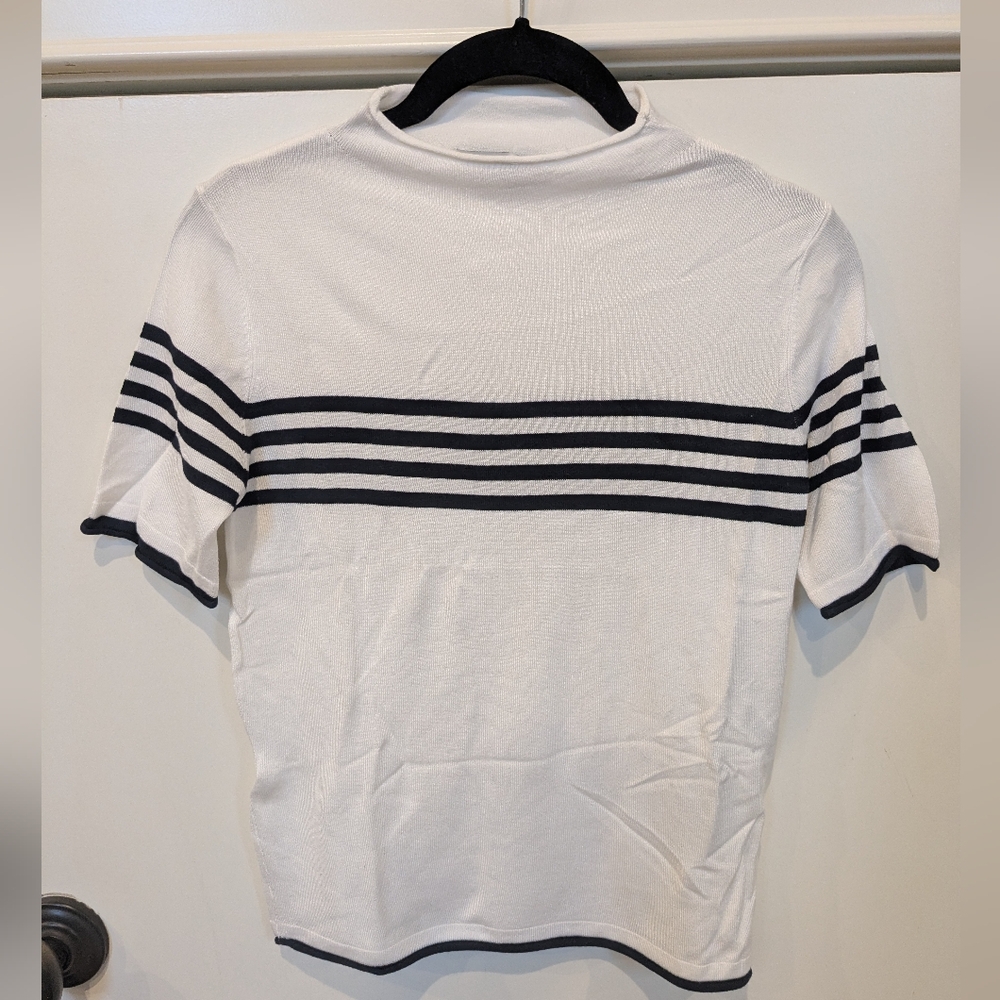 MANGO | NWOT White and Black Striped Knit Shirt